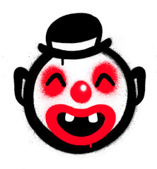 graffiti clown character sprayed in red black over white