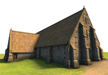 Fototapeta na wymiar 3D Rendered Tithe Barn on White Background - 3D Illustration