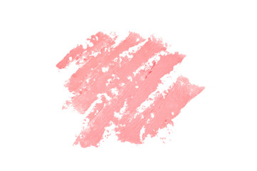 Pink lipsticks smears on white background