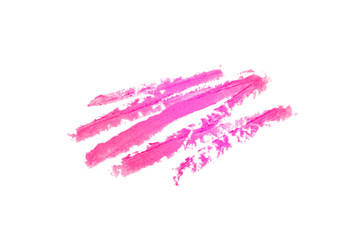 Pink lipsticks smears on white background