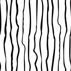 Hand painted black ink stipes. Vector seamless pattern with simple lines on white background.