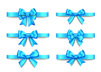 Blue  gift bows set  for  Christmas, New Year decoration.