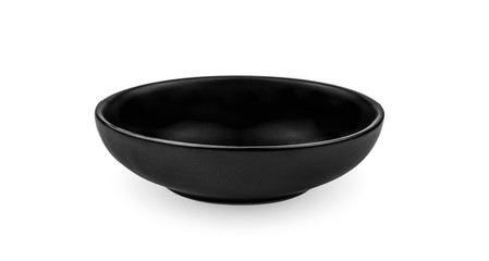 Black ceramic bowl isolated on white background.