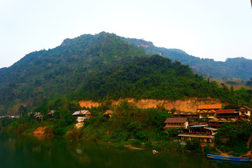Fototapeta premium House at Nam Ou River in Nong Khiaw, Laos