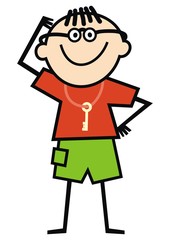 Funny boy, young student is thinking, vector illustration