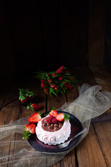 light pavlova with fresh fruits and chocolate