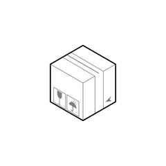 Cardboard box icon. Isometric outline vector isolated on white background.