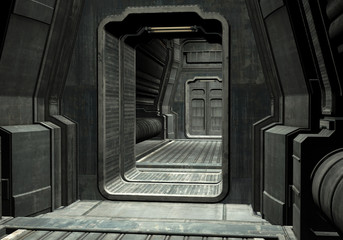 3D Rendered Spaceship Hallway - 3D Illustration