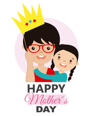 Mothers day card. Girl and mother embraced