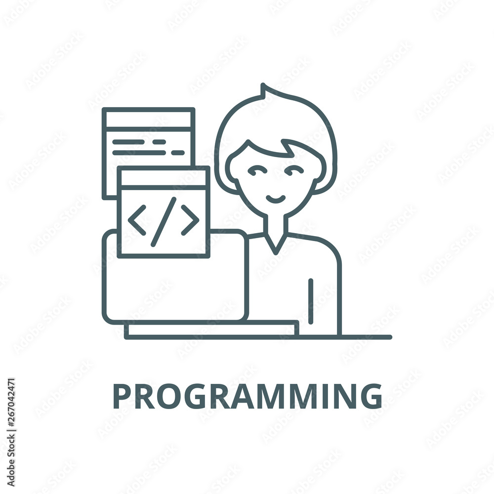Poster programming vector line icon, outline concept, linear sign