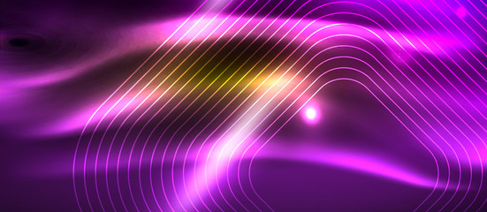 Neon square shapes lines on glowing light background