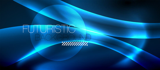 Neon glowing lines, magic energy space light concept, abstract background wallpaper design