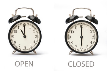 Sign showing business opening hours Isolated on white background