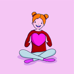 Teenage girl Cute vector girl with hearts.