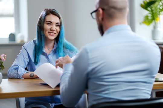 Alternative young woman attending job interview