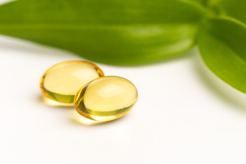 Fish oil in capsules. For health and immunity isolated on white