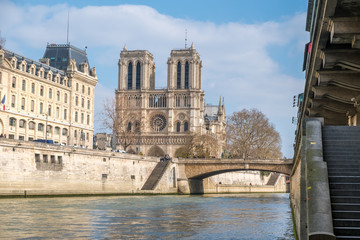 Fototapeta na wymiar Notre Dame de Paris Cathedral from the Seine before the fire in april 2019