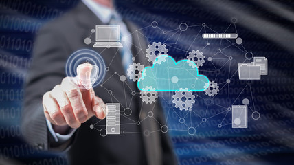 Man touching a cloud computing concept