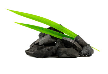 Natural wood charcoal,Bamboo charcoal powder has medicinal properties with traditional charcoal isolated on white background - Image