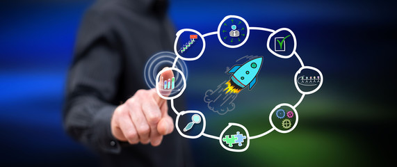 Man touching a business strategy concept