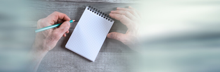 Taking notes. panoramic banner