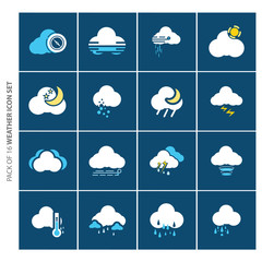 Obraz premium Weather forecast flat icons set for website and mobile app.