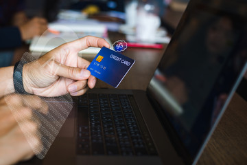 Business, technology 5G, internet and networking concept,Young man working on laptop in the office,Data Security system Shield Protection Verification