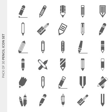 Pencil icons collection in trendy flat style. Set of 30 edit vector icons for web site, graphic design and mobile apps.