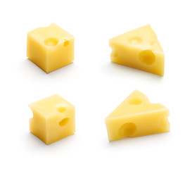 Cheese cubes isolated on white background