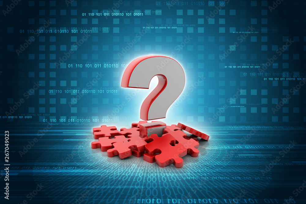 Poster 3d rendering question mark on puzzle