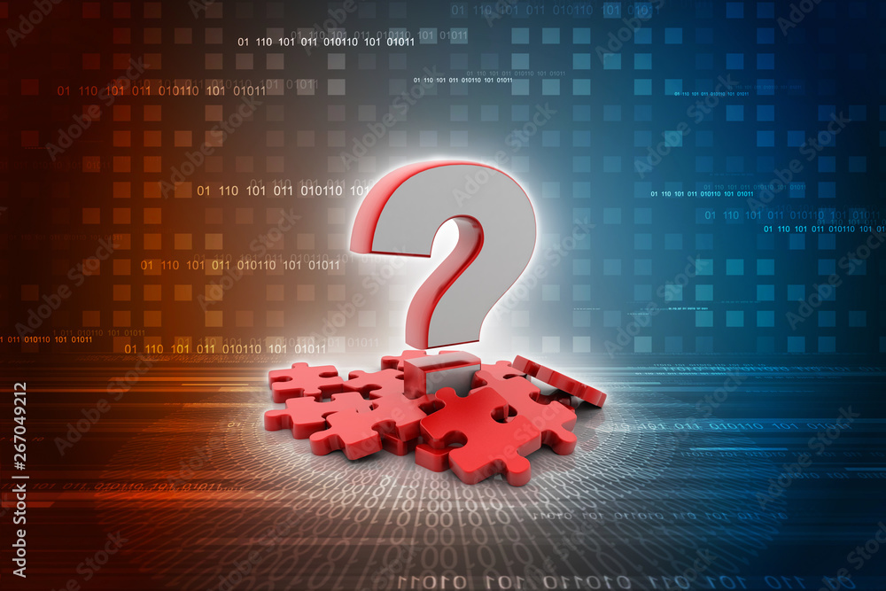 Poster 3d rendering question mark on puzzle