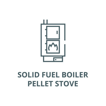 Solid Fuel Boiler,pellet Stove Vector Line Icon, Outline Concept, Linear Sign