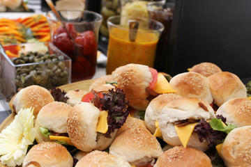 Mini burgers on a display table