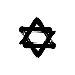 Vector ink brush hand drawn David star. Black grunge israel hebrew icon. Jewish  hanuka symbol on white background. Judaism religion tattoo graphic sketch