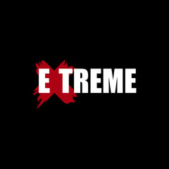 Extreme - grunge white logo with hand drawn red ink brush cross on black background. Extreme sport icon design for poster, flyer, banner, t-shirt print. X game abstract sign with handdrawing stroke