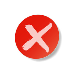 Vector realistic round sticker label mock up with hand drawn ink brush choice sign isolated on white background. 3d paper circle sheet mockup correct select option. Sticky note paper  template