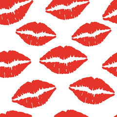 Lips pattern. Vector seamless pattern with woman's red and pink kissing flat lips. Lipstick kiss illustration Isolated on white.