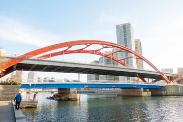 Obraz premium BEIJING, CHINA - DECEMBER 25, 2018: Tianjin cityscape, beautiful Bridge, Building in Tianjin , China