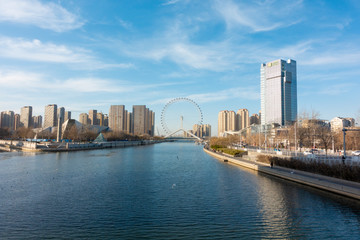 Naklejka premium BEIJING, CHINA - DECEMBER 25, 2018: Tianjin cityscape, beautiful Bridge, Building in Tianjin , China
