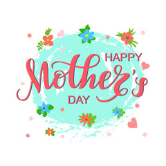 Vector Handwritten lettering Happy Mother's Day with decorative elements on white background
