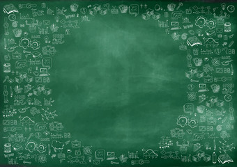 School supplies on green board background. Back to school concept. Modern vector illustration. - Vector