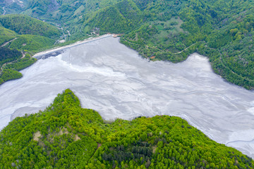 Aerial view of a big waste decanting lake