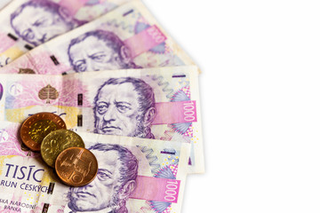 Czech money close-up on the white background