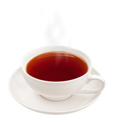 Cup of tea, steam, isolated on white background, clipping path, full depth of field