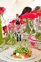 watermelon and rocket salad with table setting