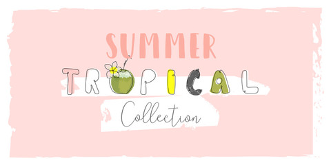 Cute tropical cartoon doodle hand drawn illustration with different Summer trendy prints 