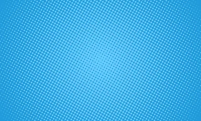 Fotobehang Halftone dots on blue background. Comic pop art style blank layout. Template design for comic book, presentation, sale or web banner. © Gurt