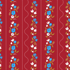 Folk flowers seamless vector repeating background pink an beige. Small florals pattern. Dirnd, Trachtenstoff, Tracht