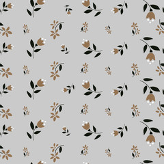 Obraz na płótnie Canvas Folk flowers seamless vector repeating background. Small florals pattern. Dirnd, Trachtenstoff, Tracht