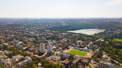 Obraz premium Aerial shot of Chisinau City. Blue sky with clouds. Chisinau, Moldova